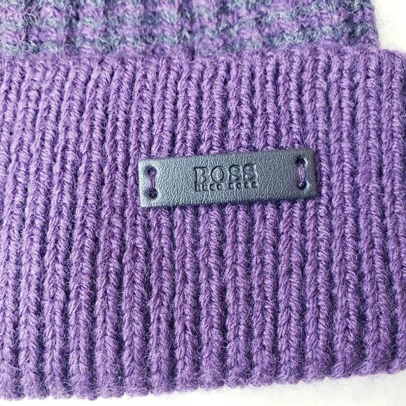 BOSS HUGO BOSS Ribbed Knit Wool Beanie Cap Heather Purple OSFM - Picture 3 of 8
